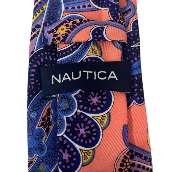 NAUTICA Paisley Patterned Tie and Pocket Square Set - Blue and Orange - Picture 3 of 6